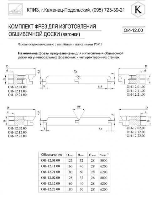 Комплект фрез для изготовления вагонки