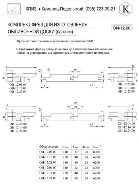 Комплект фрез для доски вагонка